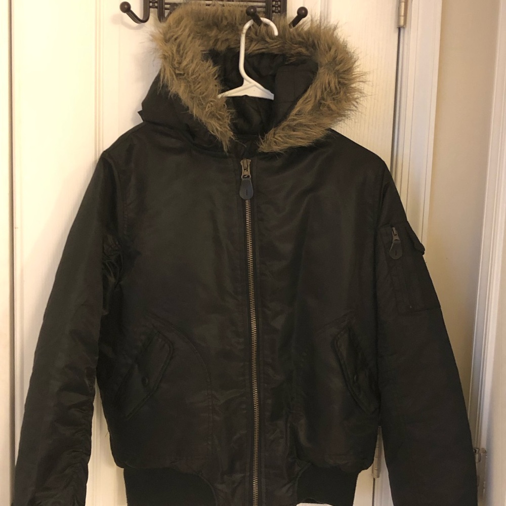 Black Bomber Jacket with Fur Hood